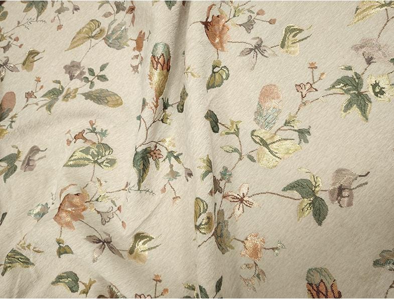 Tissu jacquard chenille à motif floral : brocart doré, 150 cm de large