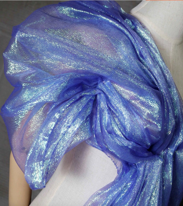 Tissu en maille plissée bleu vif, cosplay, mariage, voile, bricolage