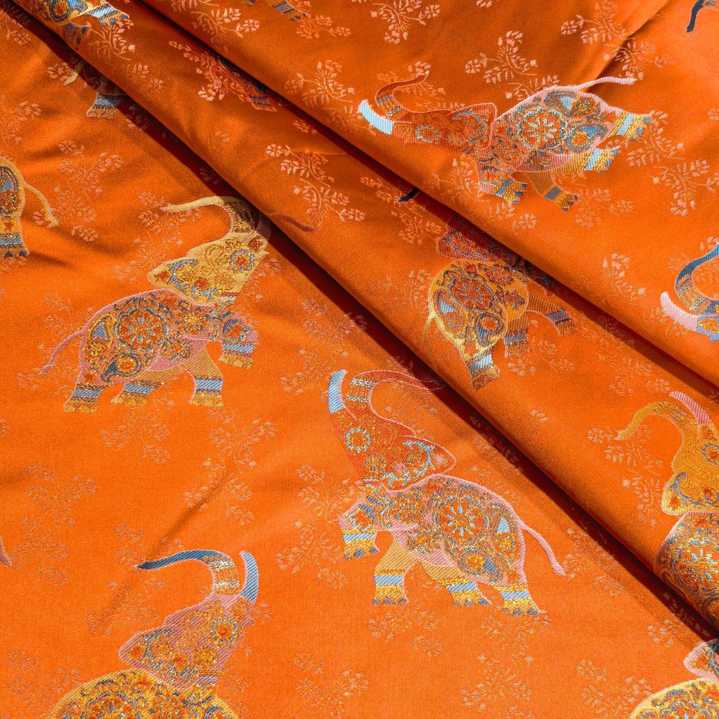 Orange Elephant Jacquard Brocade Fabric ��� Song-Style Upholstery Ma
