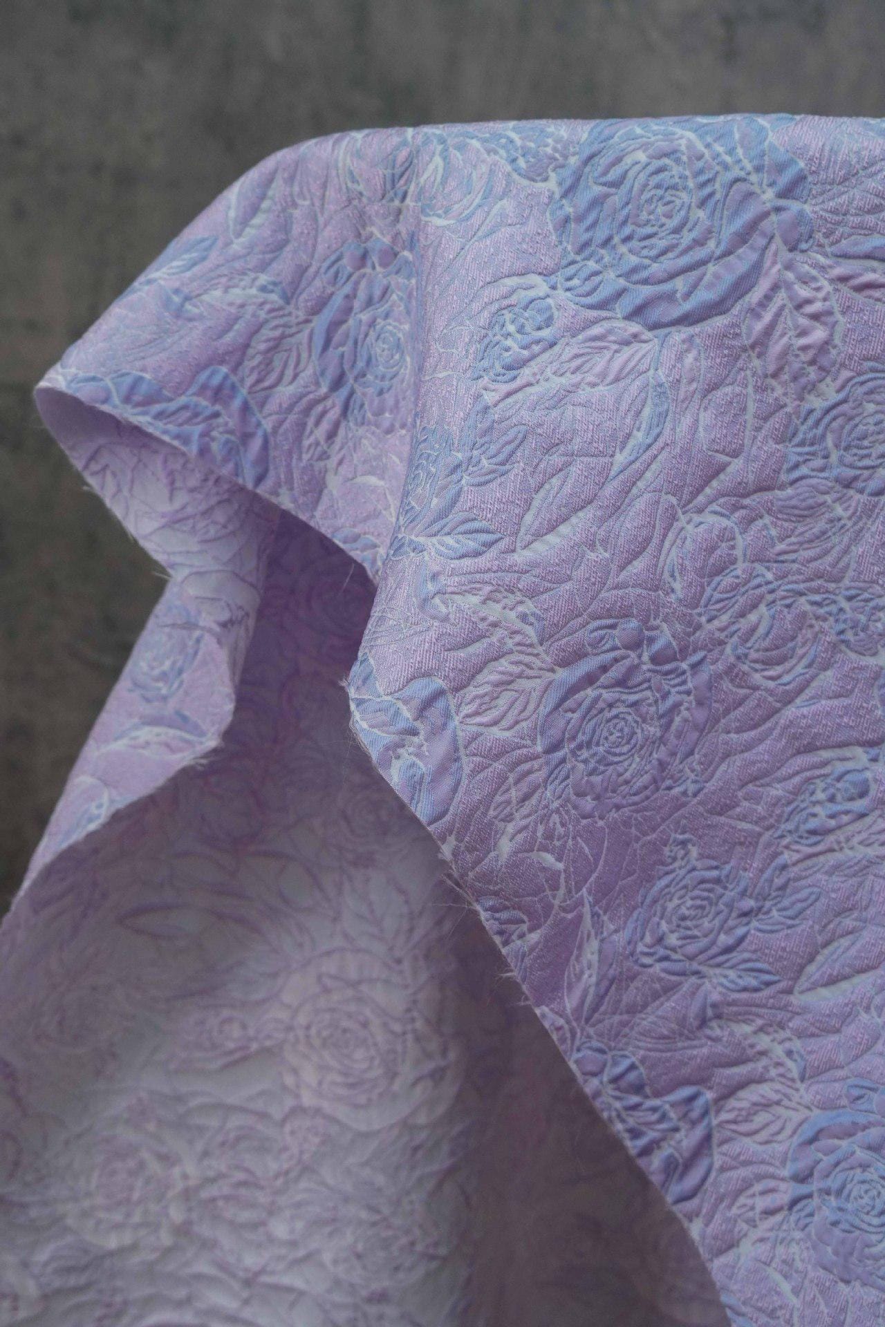 Lilac & Blue Floral Jacquard Woven Fabric: 3D Embossed Upholstery, Costume, Sewing - 55"W