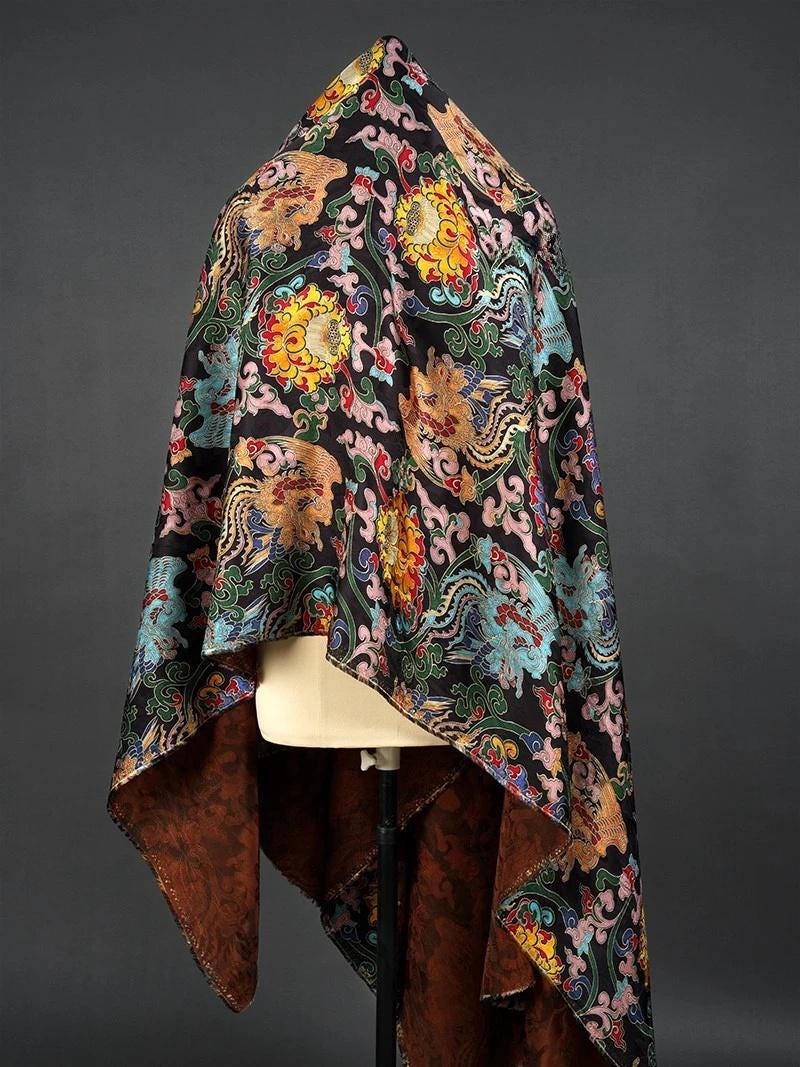 Gold Shantung Rayon Fabric: Dunhuang Pattern Upholstery, Costume, Scarf