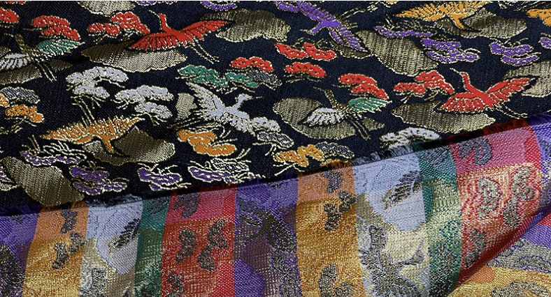 Silk Brocade Fabric: Japanese Crane Jacquard Satin, Home Decor