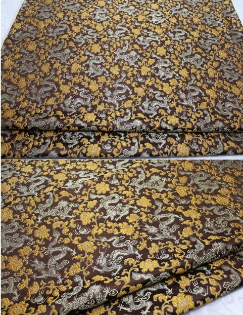 Dragon & Flower Brocade Fabric: Multi-Color Rayon, 59" Wide - Poppylollipop