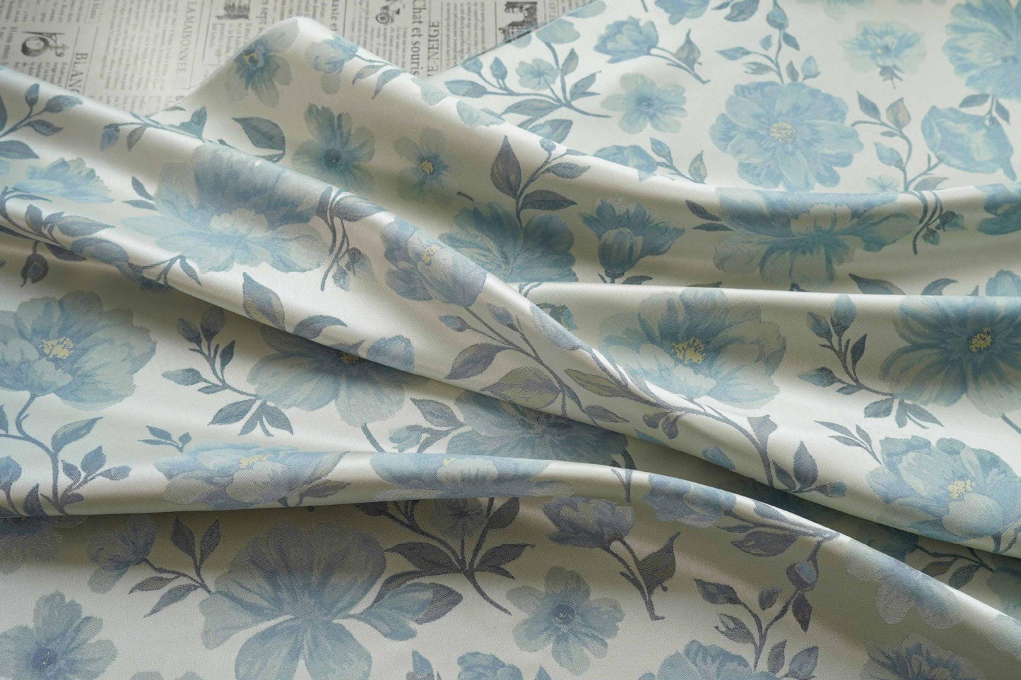 Tissu brocart jacquard à motif floral bleu élégant ��� Cheongsam, canapé, textile de décoration intérieure"W