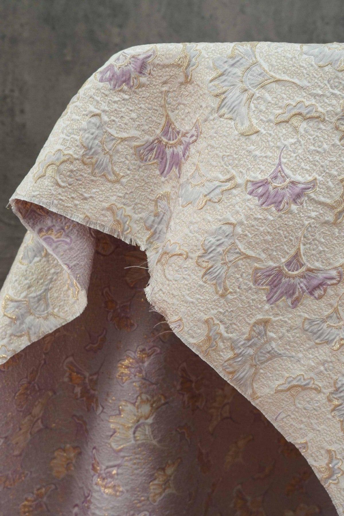 Gold Thread Jacquard Woven Fabric: 3D Lilac Floral Embossed Upholstery, Costume, Sewing - 60"W - Poppylollipop