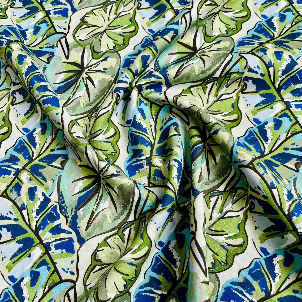 Tropical Leaf Cotton Fabric: 1960s Style Print, 59" Wide