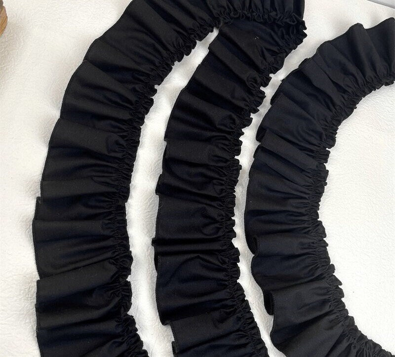 Black Cotton Ruffle Fabric Trim: DIY Doll Clothing, Decor - 3" Width
