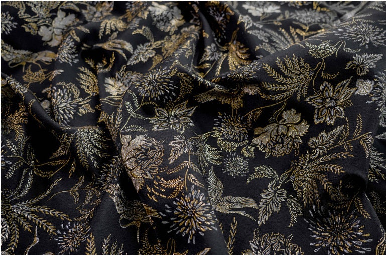 Gold Crane Jacquard Fabric: 3D Designer Upholstery, Prom Dress Sewing Fabric
