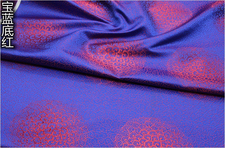 Cloud Brocade Fabric: Red & Blue Jacquard, Costume Dress Material