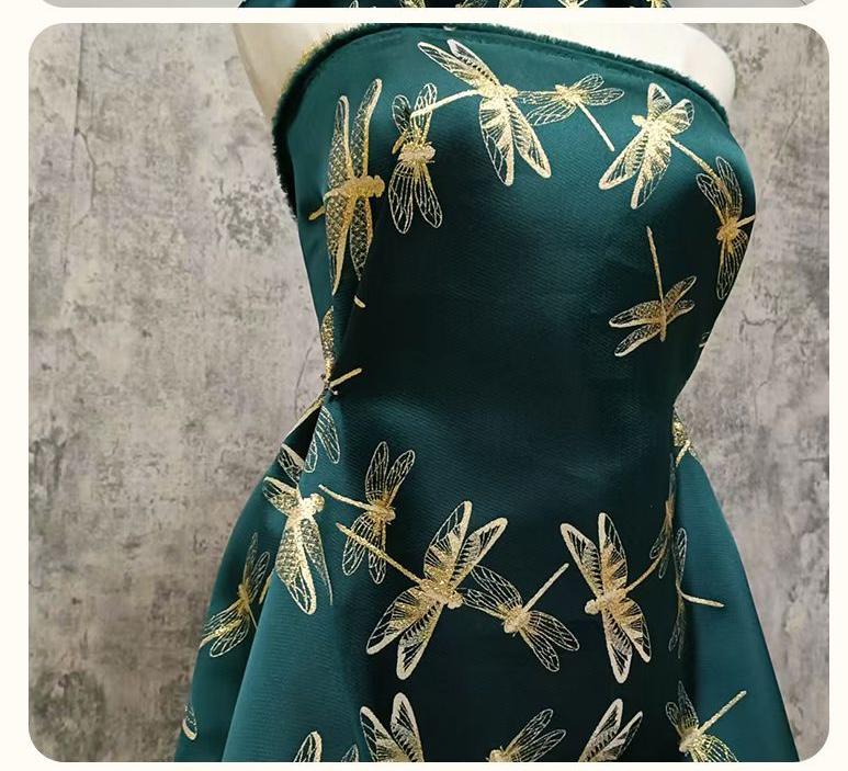 Gold Dragonfly Brocade Fabric: Elegant Cheongsam & Dress Textile