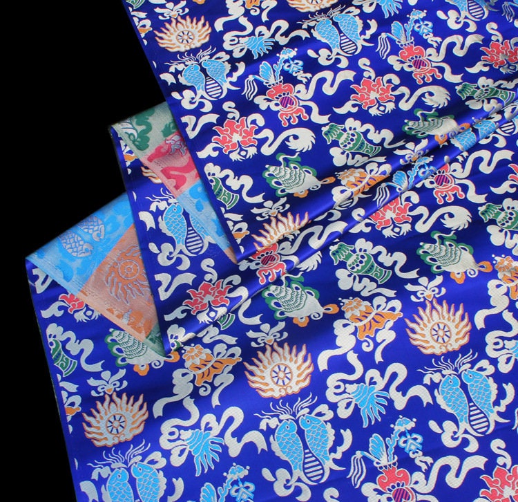 Pisces Fish Brocade Fabric: 58"W Chinese Rayon Sewing Material