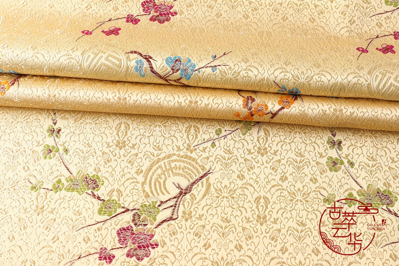 Tissu brocart à fleurs de prunier : rayonne 59''L Cheongsam Qipao
