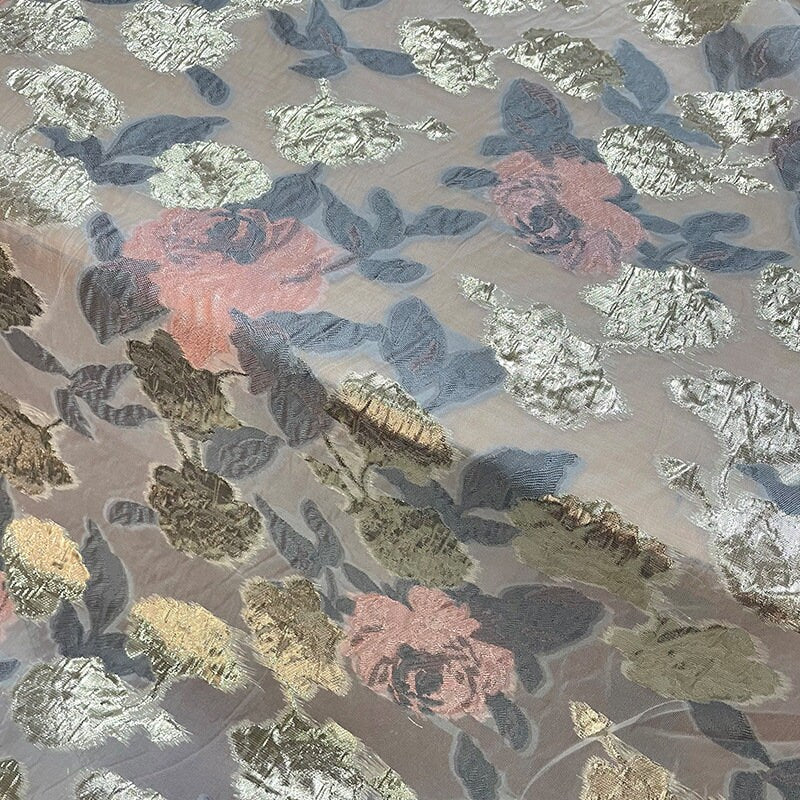 Floral Organza Jacquard Fabric with Gold Thread (57"W)