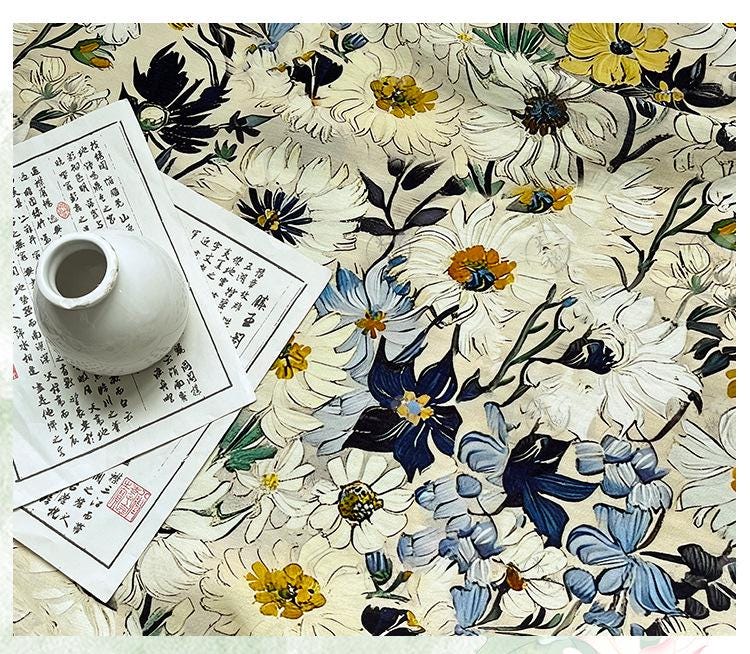 Luxury New Chinese Style Floral Cotton Brocade Fabric ��� Digital Print Oriental Textile - By The Met"Wide