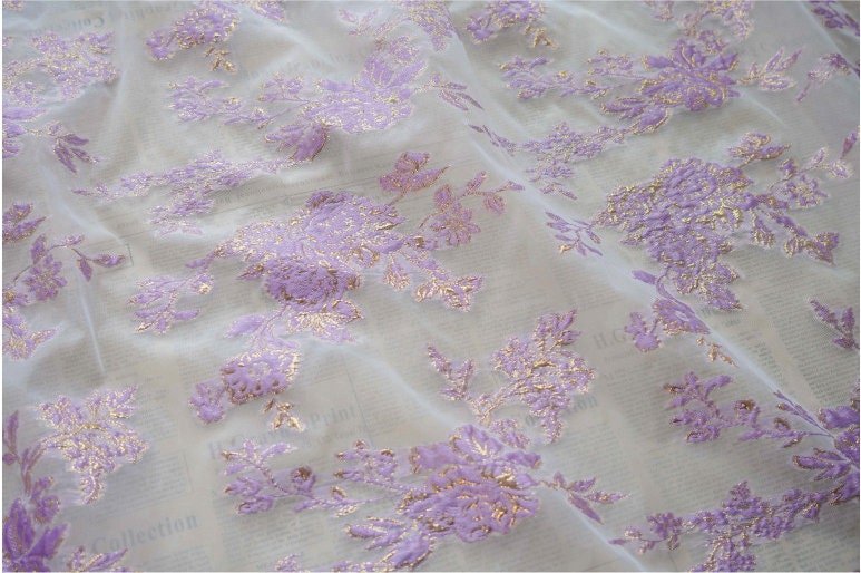 Lilac Flower Jacquard Fabric: 3D Embroidery, Costume & Decor - Poppylollipop