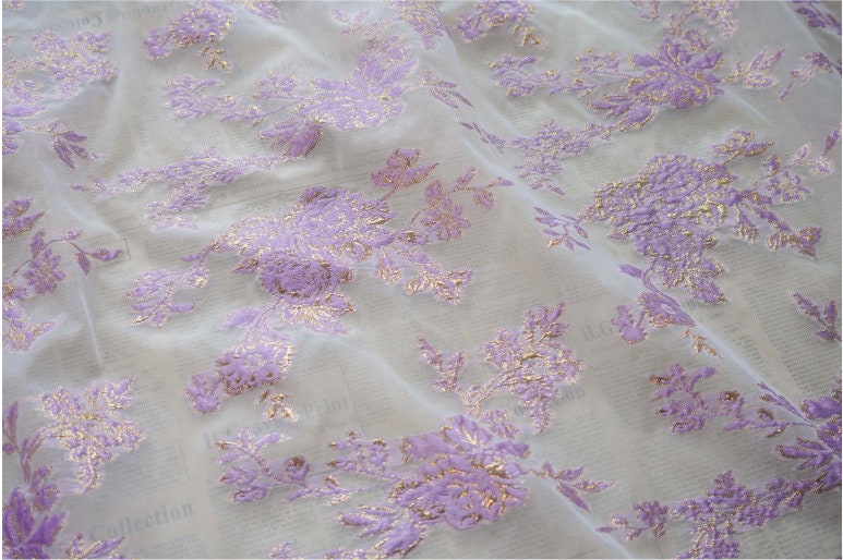 Lilac Flower Jacquard Fabric: 3D Embroidery, Costume & Decor
