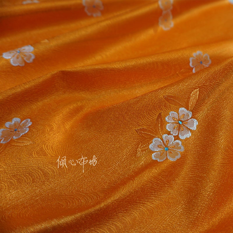 Peach Blossom Silk Brocade Fabric: Chinese Cheongsam Hanfu Material, 29.5"wide