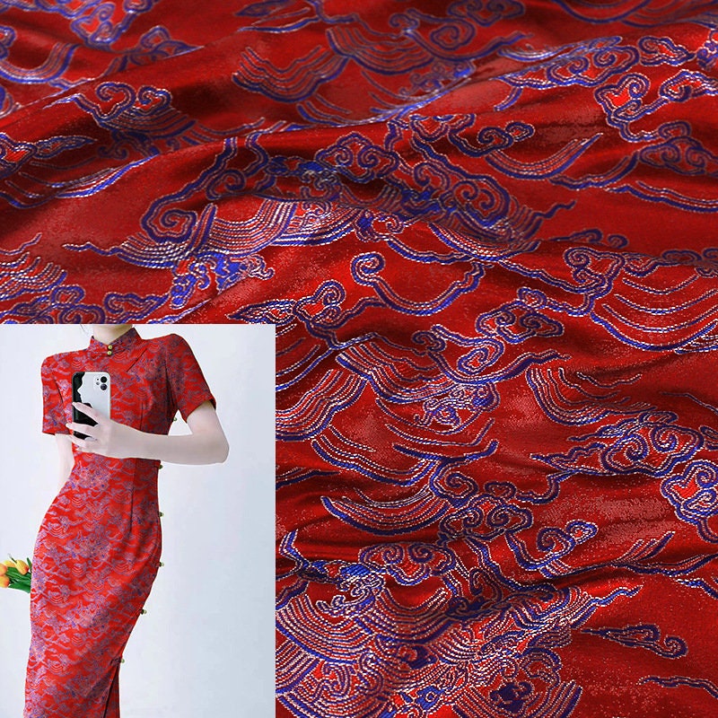 Ocean Waves Silk Rayon Brocade Fabric: Upholstery, Costume, Decor (29.5" Wide)