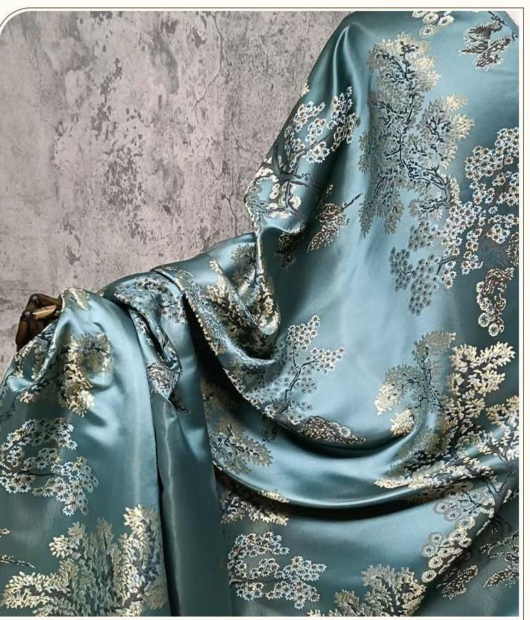 Zamioculcas Jacquard Brocade Fabric ��� Money Tree Pattern Upholstery & Clothing Material, sell by the met"Wide