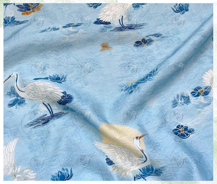 Tencel Jacquard Fabric ��� Crane & Lotus Print, Sewing Ma