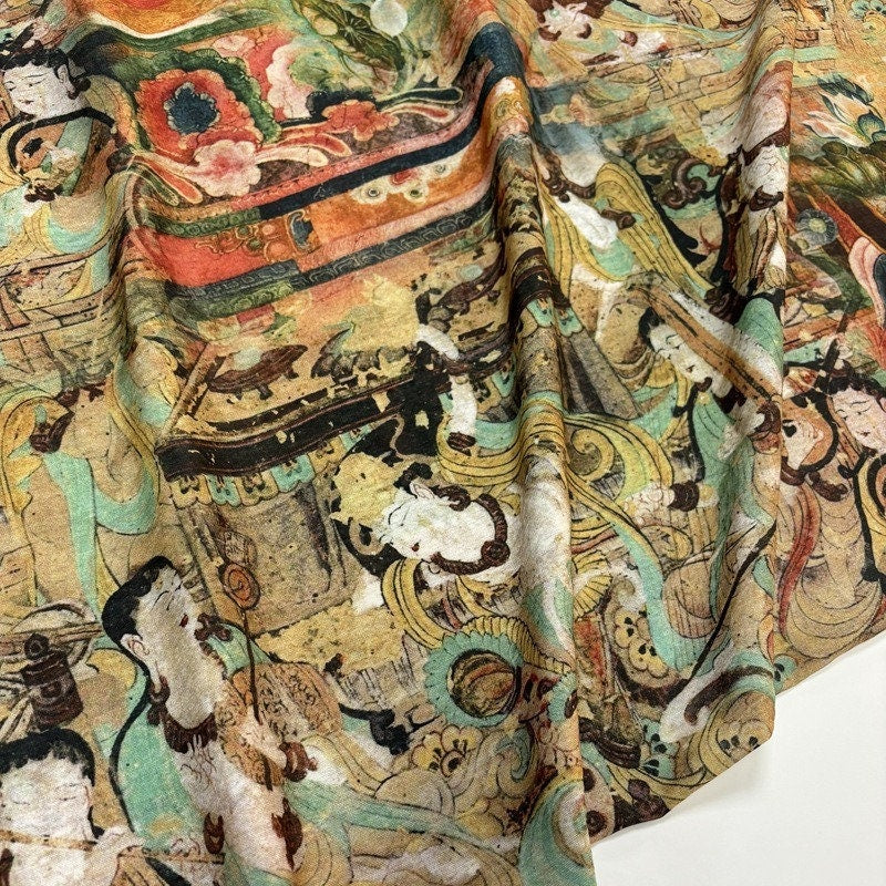 Dunhuang Fresco Buddha Fabric: Asian Chinese Style Tencel (55"W)