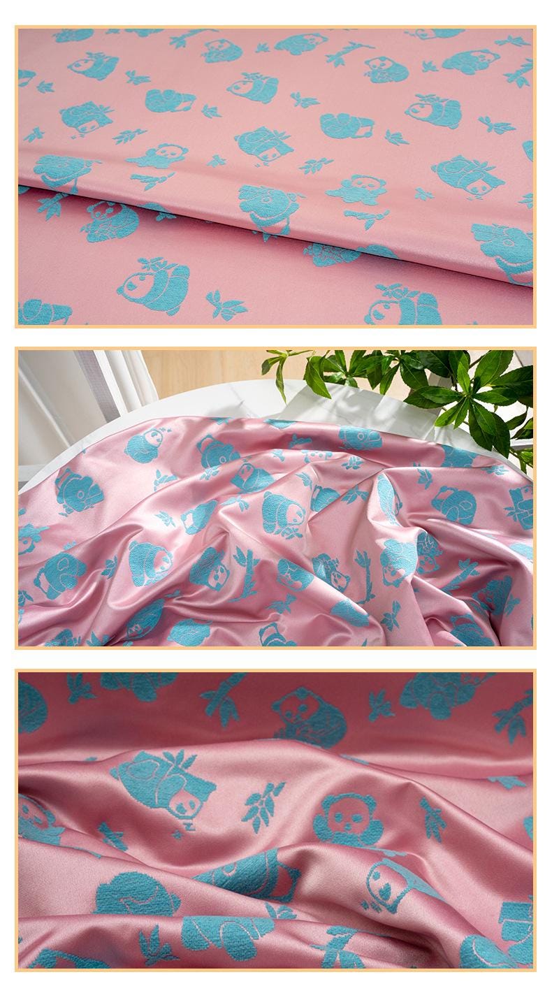 Panda and Bamboo Jacquard Satin Fabric ��" Wide, Qipao and Hanfu Material - Poppylollipop