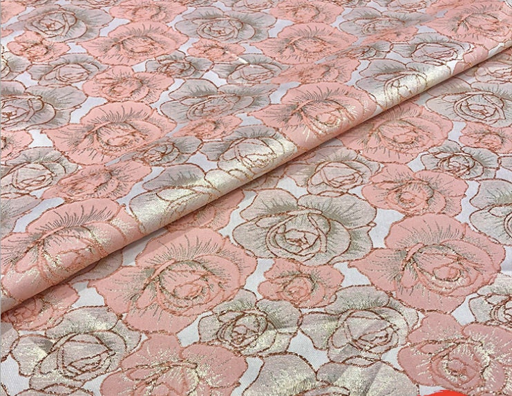 Rose Jacquard Brocade Fabric: 59"W Satin Damask, Antique Cheongsam Sewing