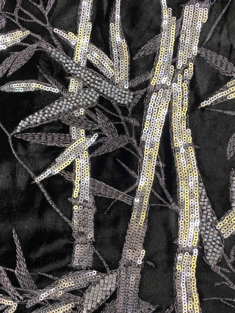 Beaded Velvet Fabric: 43"W Embroidery Pillar Design