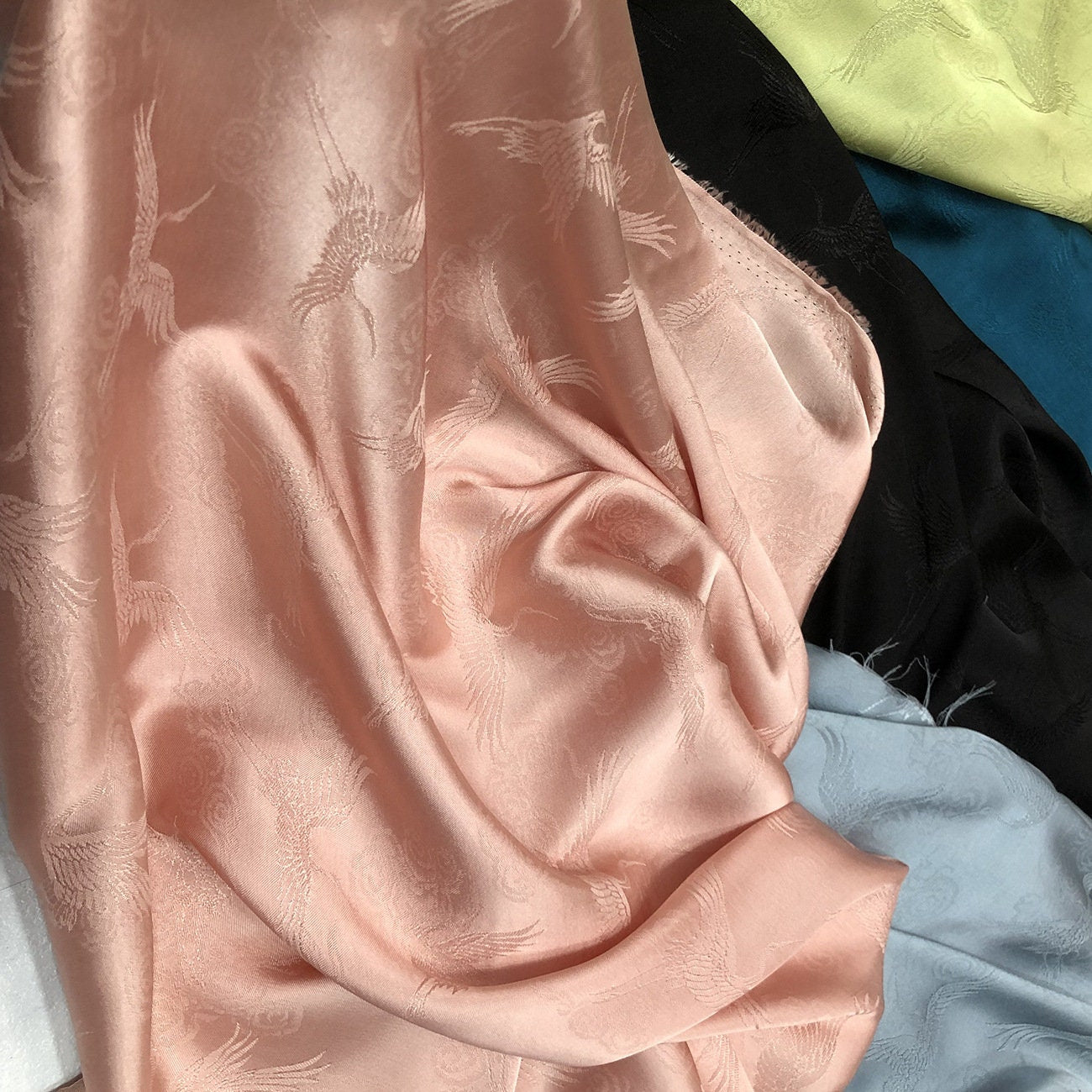 Crane Jacquard Satin Fabric: 59" Wide Antique Chinese Cosplay Sewing Fabric