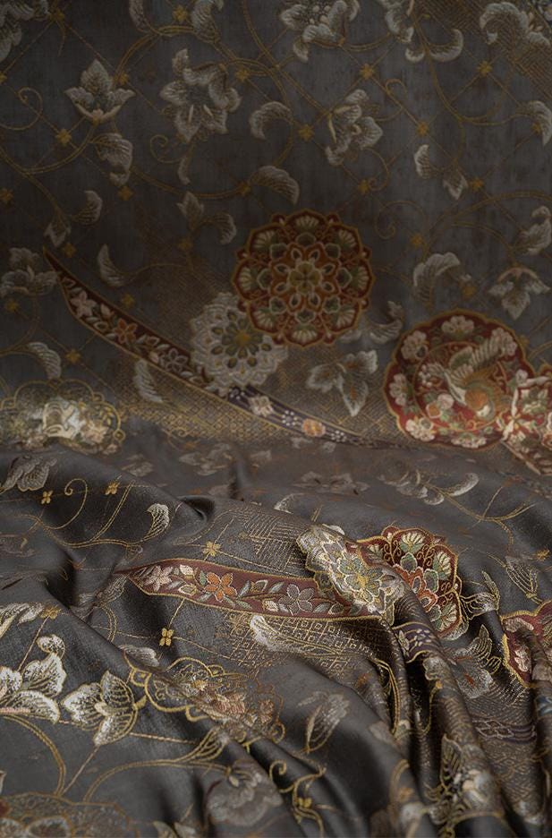 Nishijin Ori Brocade Fabric: Phoenix Flowers, Japanese Style (59"W)
