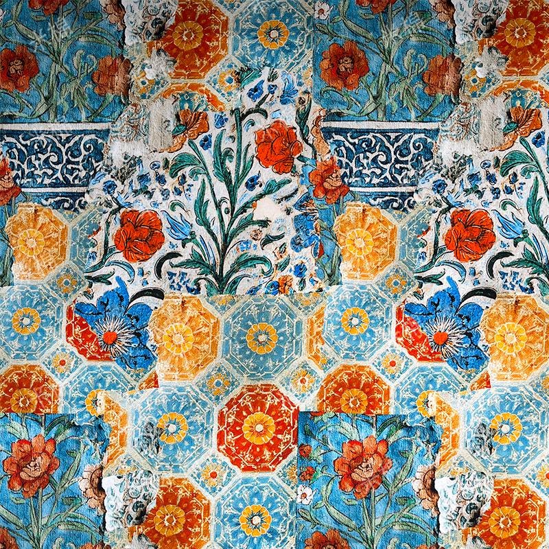 Persian Floral Cotton Fabric: Enamel Style Print, Quilting & Dressmaking, 55" Wide