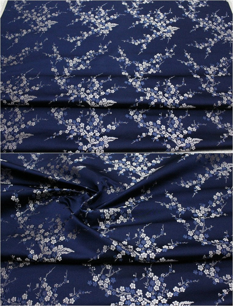 Tissu brocart de soie à motif de fleurs de prunier : tapisserie pour coussin Cheongsam de 150 cm de large