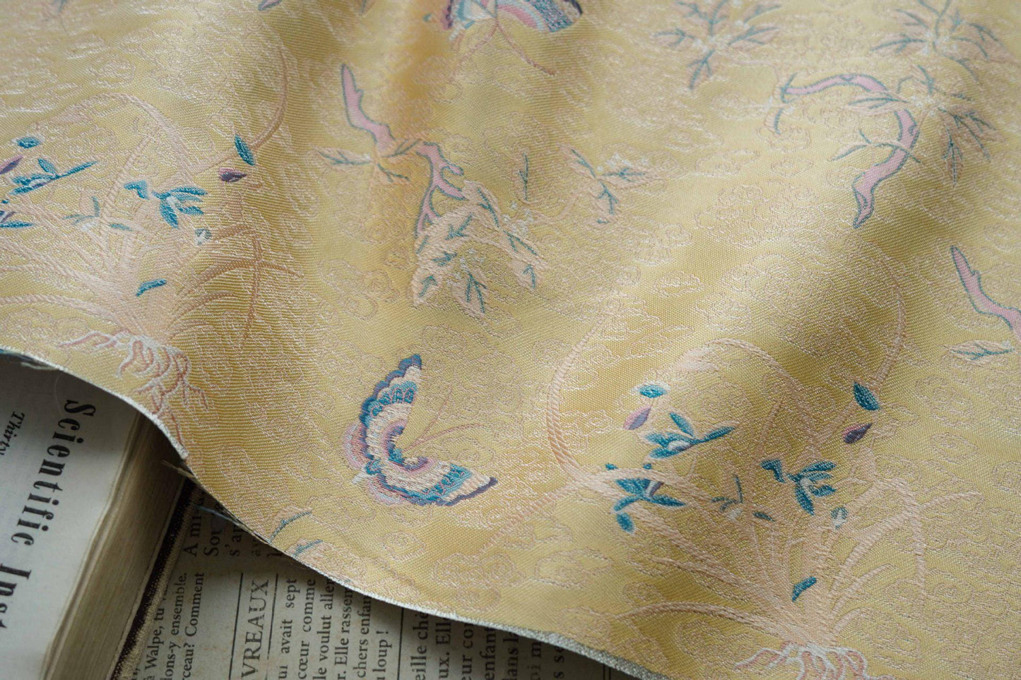 Song Brocade Fabric: Gold Butterfly Jacquard, Cheongsam Sewing Material