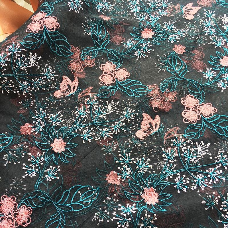 Cherry Blossom Embroidered Lace Fabric ��� Floral Nylon Me" Wide