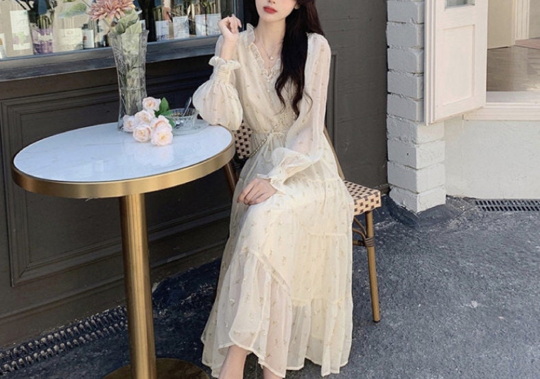 Tissu mousseline brodé de fleurs : tissu en soie 3D pour robe, largeur 150 cm