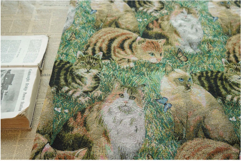 Cat Jacquard Fabric: Autumn Winter Upholstery, Sewing Material (59"W By 1 Meter)