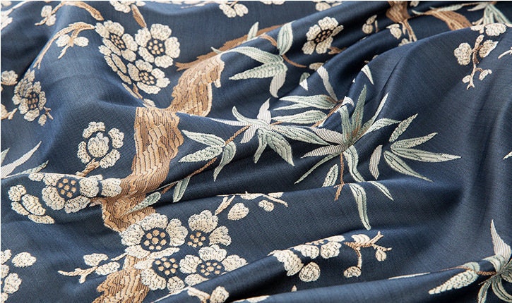 Bamboo & Plum Blossom Brocade Jacquard Fabric: 57"W Damask Upholstery