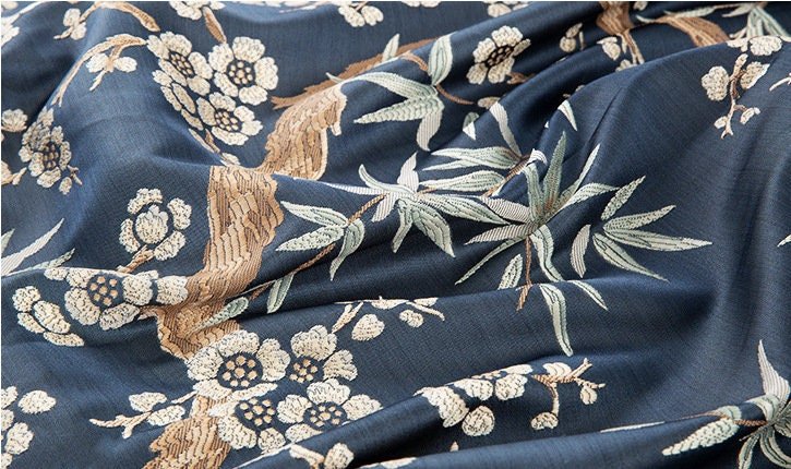 Bamboo & Plum Blossom Brocade Jacquard Fabric: 57"W Damask Upholstery - Poppylollipop