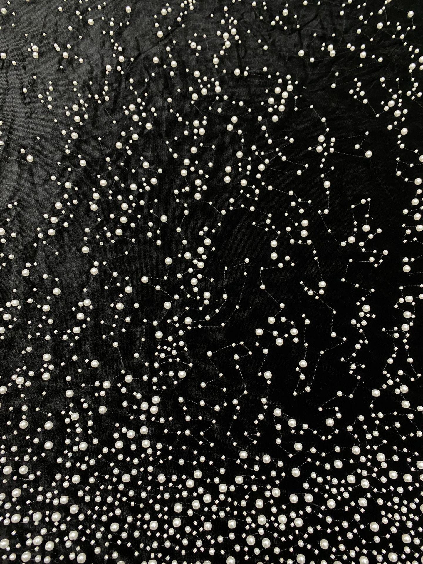 Beaded French Velvet Fabric: Floral Appliqu�� Embroidery" Wide