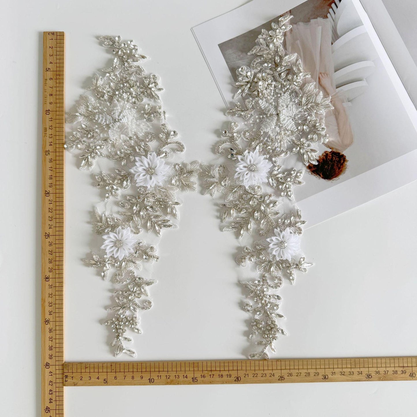 Hand Beaded Rhinestone Applique Patch: Bridal Lace Embroidery