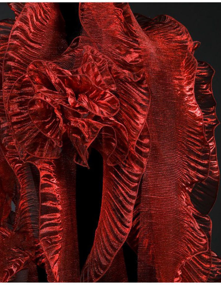 Tissu organza à volants 3D : Matière pour robe de créateur bicolore