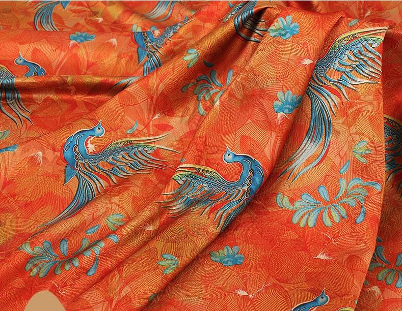 Tissu d'ameublement en soie Phoenix Flower Tea : impression numérique, 150 cm de large