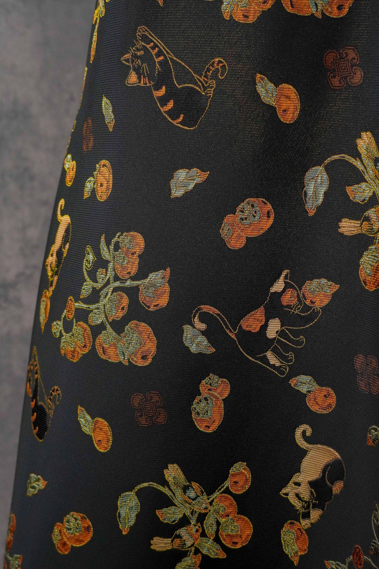 Luxury Cat & Persimmon Jacquard Fabric with Gold Accents for Handbags, 65"Wide