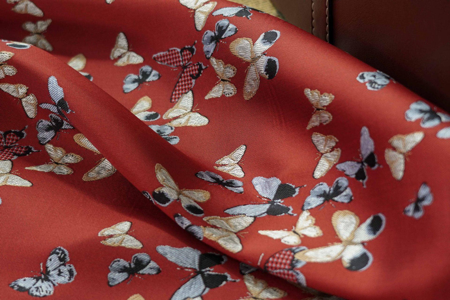 Gold Thread Butterfly Jacquard Fabric: Chinese Painting Style, 59" Wide