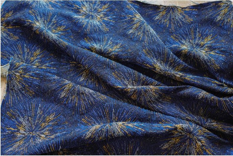 Gold Embroidered Jacquard Fabric: Luxury Floral Upholstery, Costume, Decor