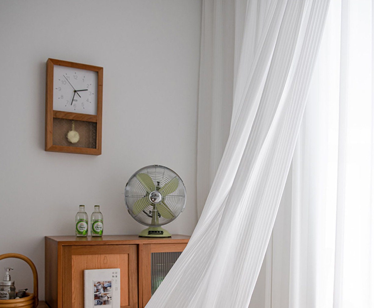 110"H Japanese Venetian Blind Fabric: Sheer White Polyester Curtain