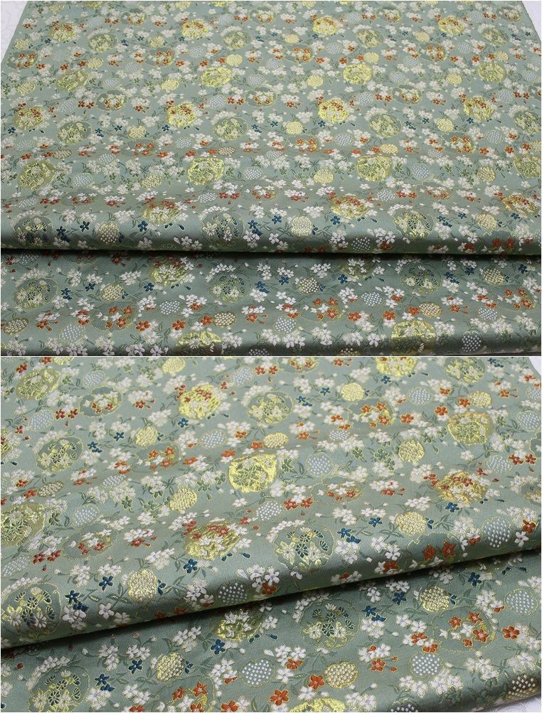 Japanese Dianthus Silk Brocade Fabric: Kimono Bowknot Sewing Material