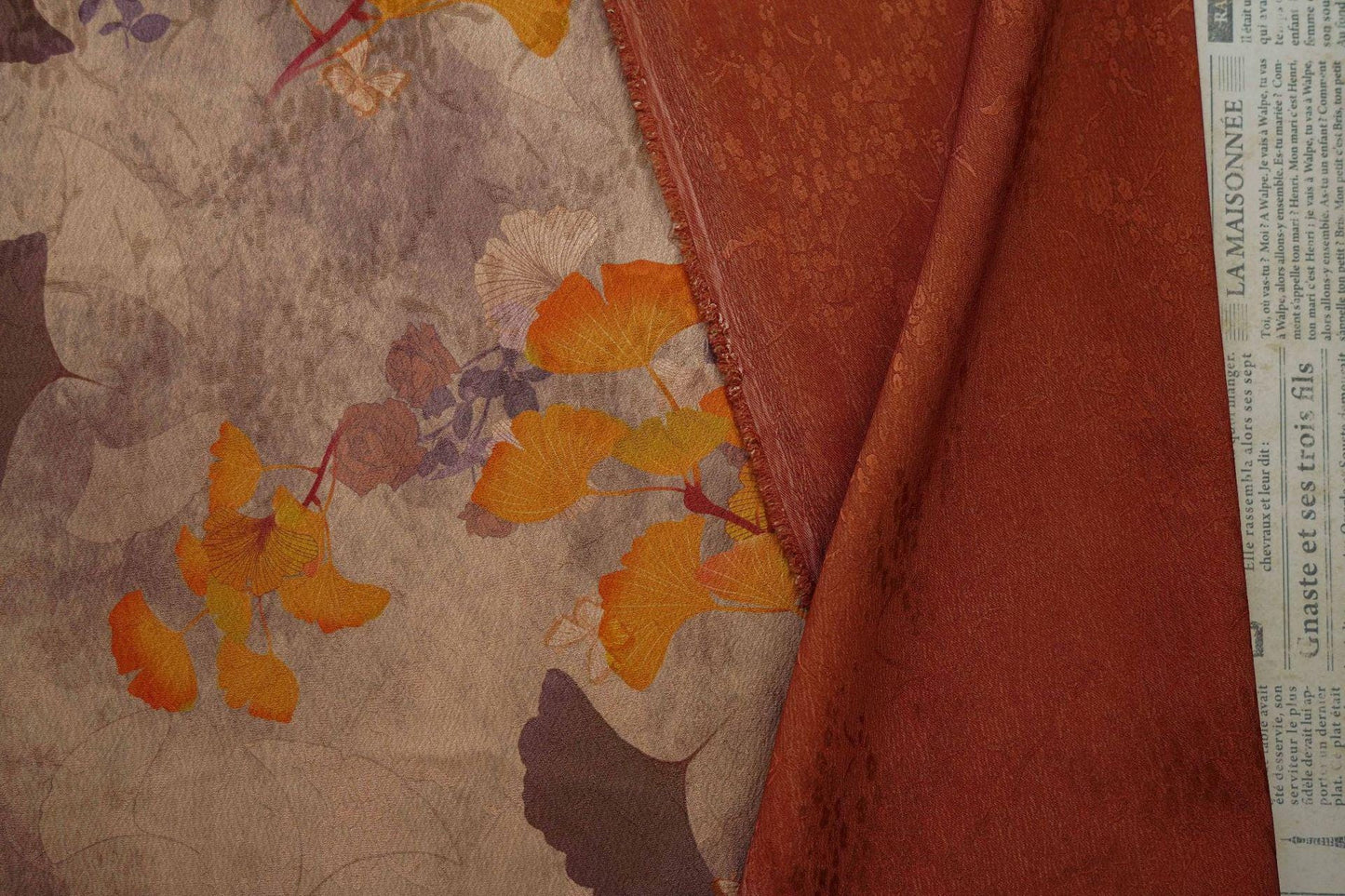 Autumn Leaf Satin Fabric: 59"W Gambiered Canton Gauze