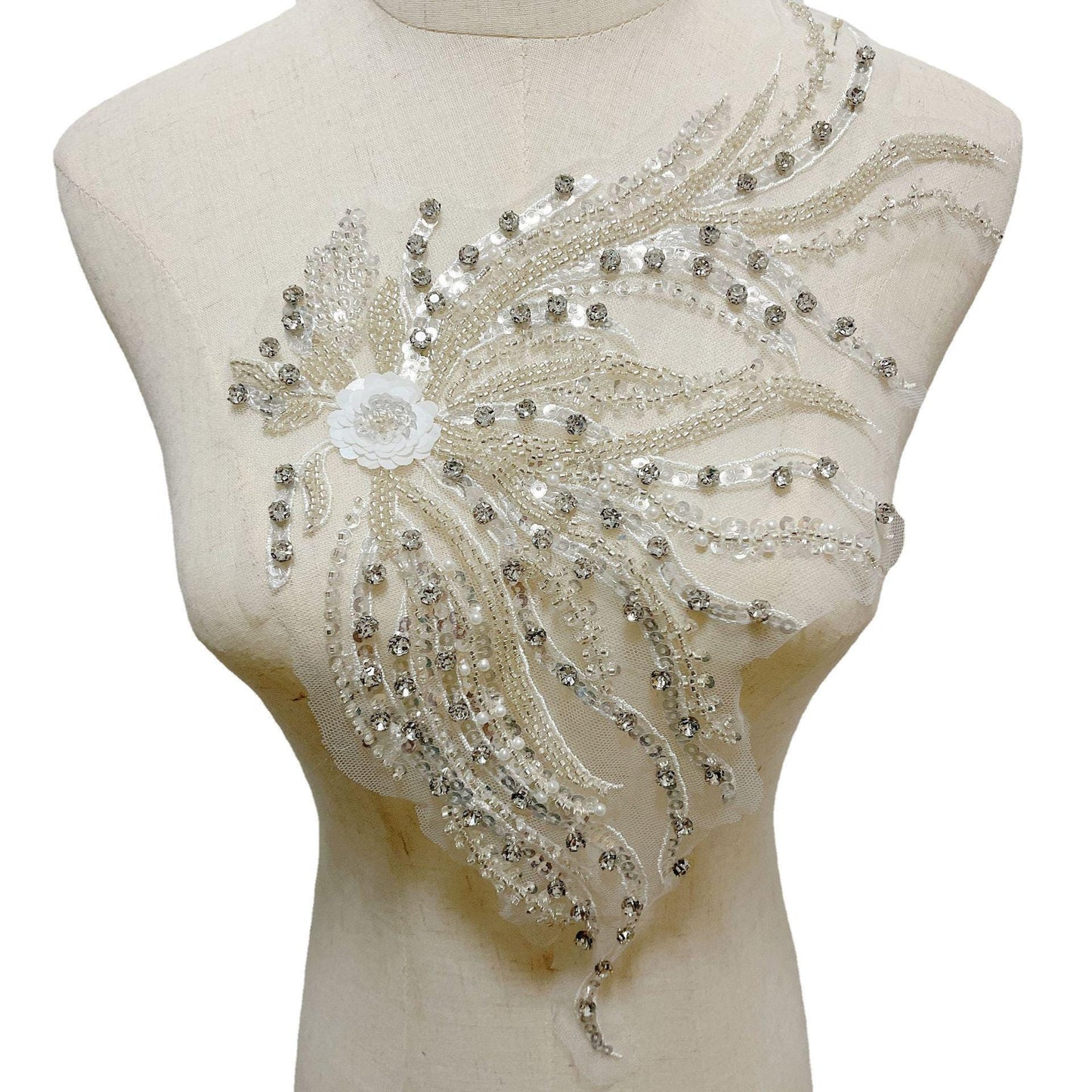 Embroidered Lace Trim: Light Ivory Bridal Wedding Veil with Sequins (By Pair)