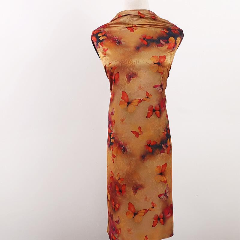 Butterfly Print Tea Silk Satin Fabric - 59" Wide